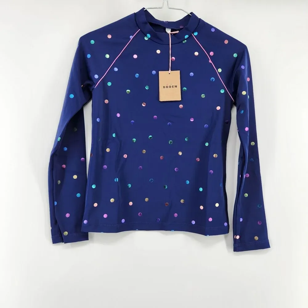 NWT Mini Boden Kids‎ 10-11Y Navy Blue Sunsafe Patterned Rash Vest